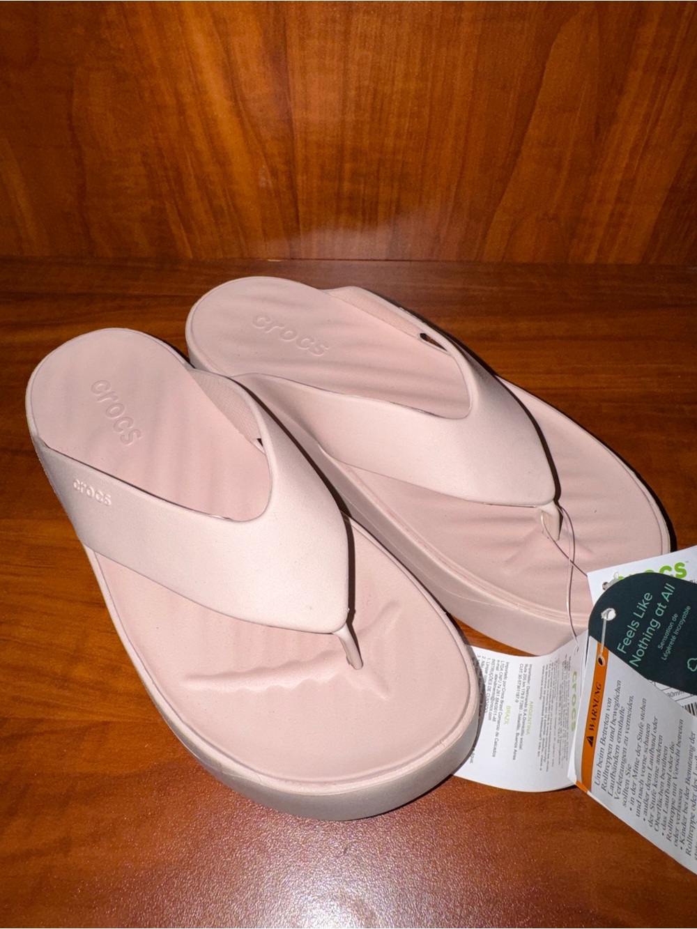 CROCS Women's Light Pink Platform Thong Sandals